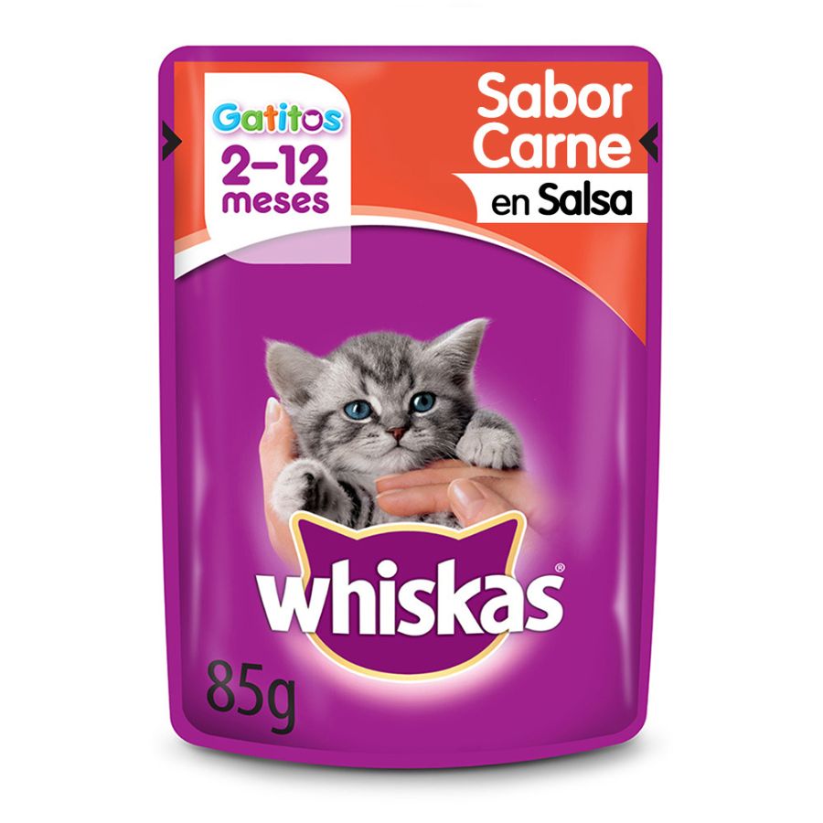 Pouch whiskas para gatito sabor carne 85 GR