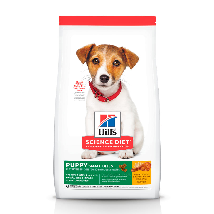 Hills Puppy small bites receta de harina de pollo y cebada alimento para perro