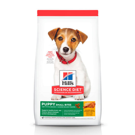 Hills Puppy small bites receta de harina de pollo y cebada alimento para perro