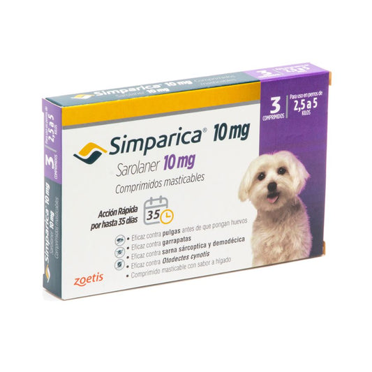 Simparica antiparasitario oral masticable para perros de 2.5 a 5 KG 3 comprimidos