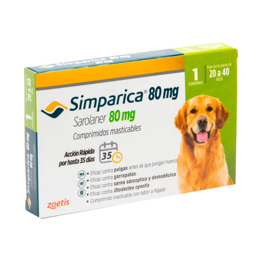 Simparica antiparasitario oral masticable para perros de 20 a 40 KG 1 comprimido