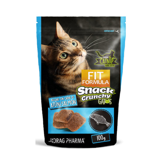 Snack crunchy para gatos relleno con carne de salmón/atún 100 GR