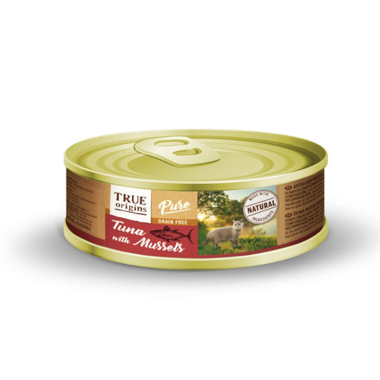 True Origins Pure Cat adulto atun mejillones alimento húmedo para gatos 85 GR