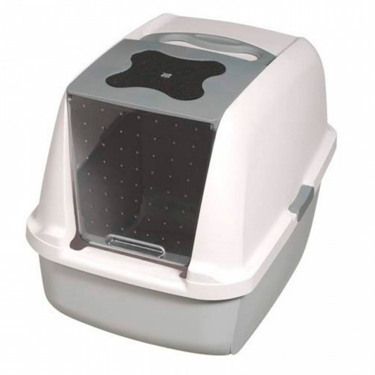 Baño con cubierta gris