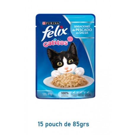 Pack 15 Pouch Felix Gatitos Pescado 85grs