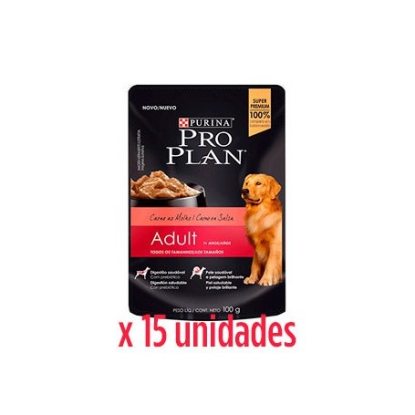 Pack 15 Unidades Pro Plan Pouch Carne en Salsa 100grs