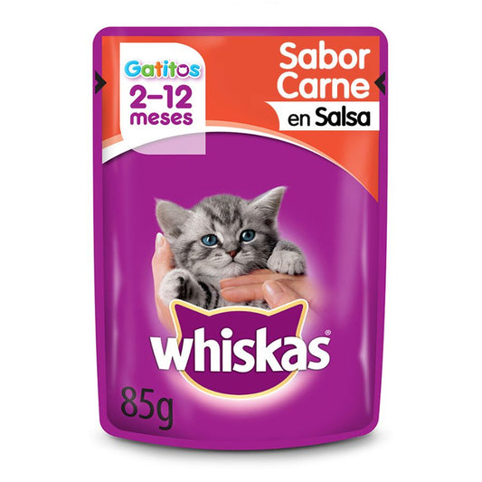 Pouch whiskas para gatito sabor carne 85 GR