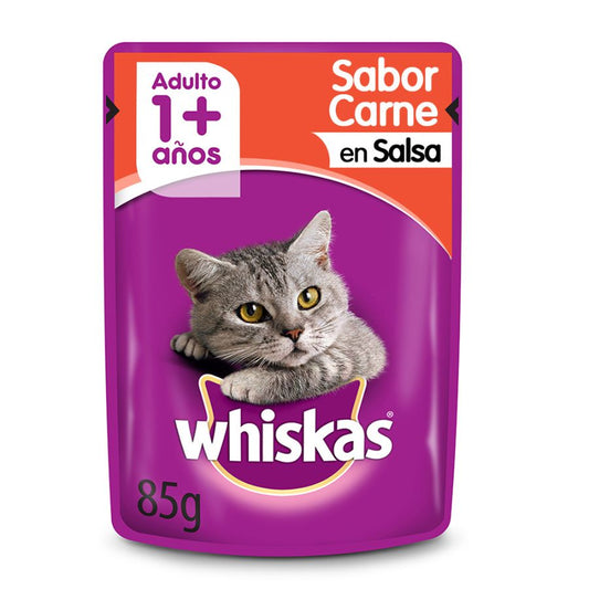 Pouch whiskas para gatos sabor carne 85 GR