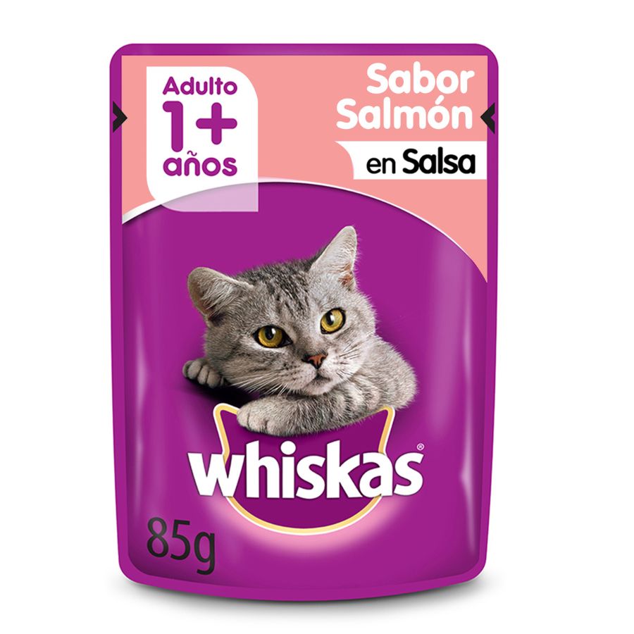 Pouch whiskas para gatos sabor salmón 85 GR